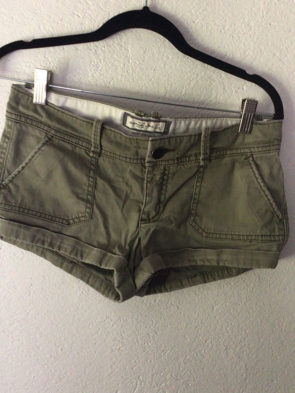 Abercrombie & Fitch Olive Green High-Waist Cotton Shorts